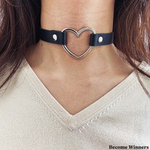 New Sexy Ladies Faux Leather Heart Choker Necklace - 2 Pack - £18.44 GBP