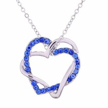 14k White Gold Plated Double Heart Pendant Necklace w/Simulated Gemstone 0.20 Ct - £51.50 GBP