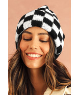 Black Two Tone Checkered Folded Eaveless Beanie Cap - $10.29