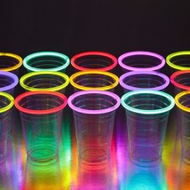 Neon Glow Party Cups 16 Oz Multi Color Light Up Cups Blacklight Party Glow Stick - £32.12 GBP