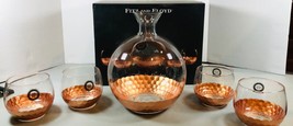 Fitz &amp; Floyd 5 Pc Copper Bottom Wine Decanter Set Honeycomb Design w/4 G... - £27.65 GBP