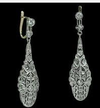 1.20CT Diamante Redondo Antiguo Art Déco Pendientes de Gota 14K Oro Blanco Todo - £143.89 GBP