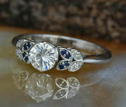 Floral Leafy Engagement Ring 2.40Ct Round Diamond Solid 14k White Gold in Size 6 - £221.66 GBP