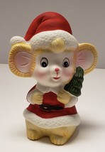 Vintage Ceramic Christmas Figurine Santa Mouse Holding Tree - £11.00 GBP