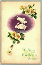 A Happy Easter Thine 1918 Easter Bunnies Egg Flowers DB Postcard G3 - £5.02 GBP