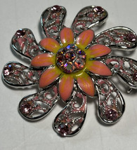 Pin Costume Jewelry Flower Pink Acrylic Stones Coral Enamel Safety Pin Silver To - £12.03 GBP