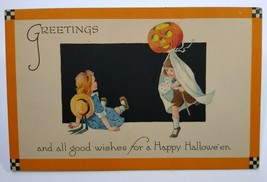 Antique Halloween Postcard Gibson Children Checkered Corners Unused Original - £60.86 GBP