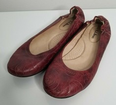 LL Bean Ballet Flats Size 7.5 Brazil Red Tooled Leather Shoes Womens 121106 - £19.57 GBP