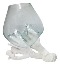 Marine Hand Made White Coral Polyps With Molten Glass Terrarium Bowl Lar... - $239.99