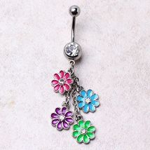 Navel Ring with Multi Color Daisy Dangle - $12.95