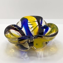 Vintage Handmade Art Glass Ashtray, Tri Lobed, Multicoloured - $22.52