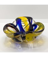 Vintage Handmade Art Glass Ashtray, Tri Lobed, Multicoloured - £17.73 GBP