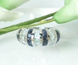 Sterling Silver Midnight Sapphire Blue Topaz Gemstone Ring Size 6 - £30.68 GBP