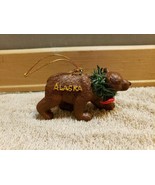 Small Alaskan Grizzly Bear Christmas Ornament Wearing Wreath and Red Bow FS - £12.44 GBP