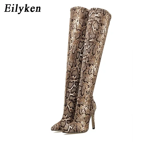 Eilyken  grain Serpentine Long Boots Women High Heel Boot Pointed Toe  Club Shoe - £250.92 GBP