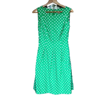 Dressbarn Dress Womens 10 Kelly Green Polka Dot Sleeveless Pleated Pocket Y2K - $18.22