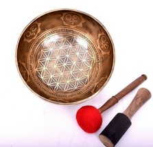 9 Inches Flower Of Life Carving Singing Bowl - Tibetan Full Mantra Singing Bowl - £165.45 GBP