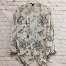 Chico Womens Cardigan Sweater Off White Black Floral Open Front Stretch S - £12.46 GBP