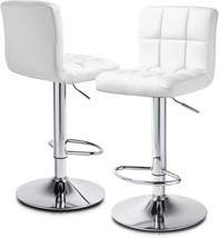 Two Sq\. Pu Leather Adjustable Bar Stools With Backrests, Counter Height Swivel - £87.25 GBP