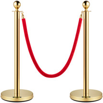 VEVOR 2x Gold Stanchion Posts Queue Pole Red Velvet Rope Crowd Control - £92.81 GBP