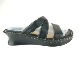 Born Black Leather Wedge Strappy Slide Slip On Sandals Sz 2 / 33.5 - £17.09 GBP