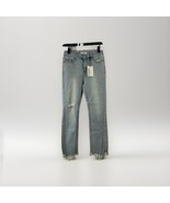 Anthropologie EVIDNT Womens 26 YORK Straight CRop Raw Fringe Hem Blue De... - $40.69 CAD