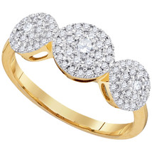 10kt Yellow Gold Womens Round Diamond Triple Cluster Fashion Ring 1/2 Cttw - £478.02 GBP