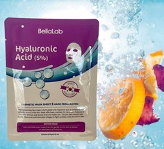 BellaLab - Hyaluronic Acid (5%) Cellulose Fiber Facial Mask Sheets, PACK OF 5 - £19.80 GBP