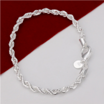 Sterling Silver Plated Twisted Rope Bracelet - FAST SHIPPING!!! - £4.74 GBP