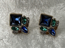 Faux Sapphire &amp; Topaz &amp; Clear Crystals Gold Tone Pierced Earrings - $167.96 MXN