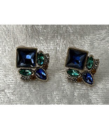 Faux Sapphire &amp; Topaz &amp; Clear Crystals Gold Tone Pierced Earrings - $166.17 MXN
