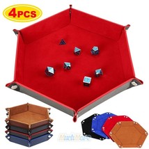 4 X Hexagon Velvet Folding Dice Tray W/ Leather Backing For Table Top Ga... - $43.99
