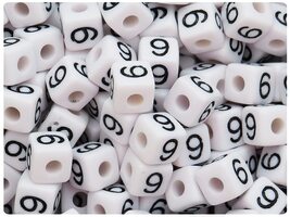 BeadTin White Opaque 10mm Cube Alpha Plastic Beads - Black Number 6 or 9... - $2.09