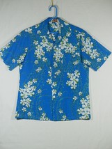 VTG 60s Edna Oliver Hawaiian Aloha Short Sleeve Shirt Floral Blue White ... - $29.99