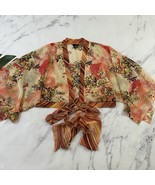 Mixit Womens Vintge Y2k Tie Front Kimono Top Size L Orange Pink Boho Floral - $36.54 CAD