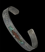 Old Pawn Sterling Silver Navajo Turquoise Coral Chips Cuff Bracelet 14g ... - £82.13 GBP