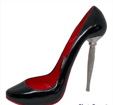 Black Wine Bottle Holder Stiletto Shoe Patent Leather Look with Red Bottom