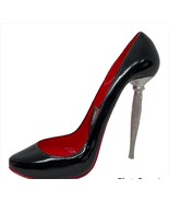 Black Wine Bottle Holder Stiletto Shoe Patent Leather Look with Red Bottom - £26.10 GBP