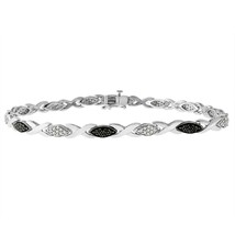 0.75Ct Black &amp; White Simulated Diamond X Tennis Bracelet 14K white Gold Plated - £273.37 GBP