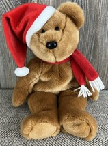 Ty Beanie Buddies Teddy Brown Plush Bear Santa Hat Scarf Christmas 2001 ~14 Inch - £25.58 GBP