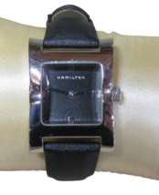 Hamilton Women 000150 Lorna Black Leather Square Quartz 25mm Watch - $49.45