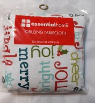 Essential Home Christmas Tablecloth Oblong  52 x 90” White Colorful Wording - £11.89 GBP