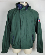 Vtg Tommy Hilfiger Mens Nylon Windbreaker Jacket Green Hidden Hood Spell... - $49.50