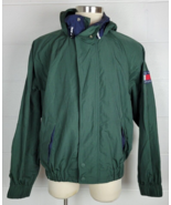 Vtg Tommy Hilfiger Mens Nylon Windbreaker Jacket Green Hidden Hood Spell... - £38.83 GBP