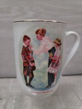 Norman Rockwell &quot;The First Day of School&quot; Coffee Mug Cup Gold Trim 1986 - $5.00