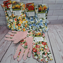 Lot Of 6 Pair Garden Canvas Gloves Women Flowers Potting Work One Size - $9.74