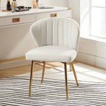 Ivory White Velvet Upholstered Wingback Accent Side Chair with Gold Metal Legs - £138.64 GBP