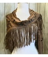 Faux Suede Camel Shawl, Open Cut with Bottom Hippie Fringe - $670.94 MXN