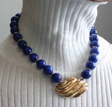 Avon Blue Lucite Gold-tone Mid Century Modern Necklace 18&quot; - £11.76 GBP