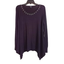 Vera Wang Crystal Beaded Tunic Purple Sweater Black Gray Pullover Long S... - £33.05 GBP